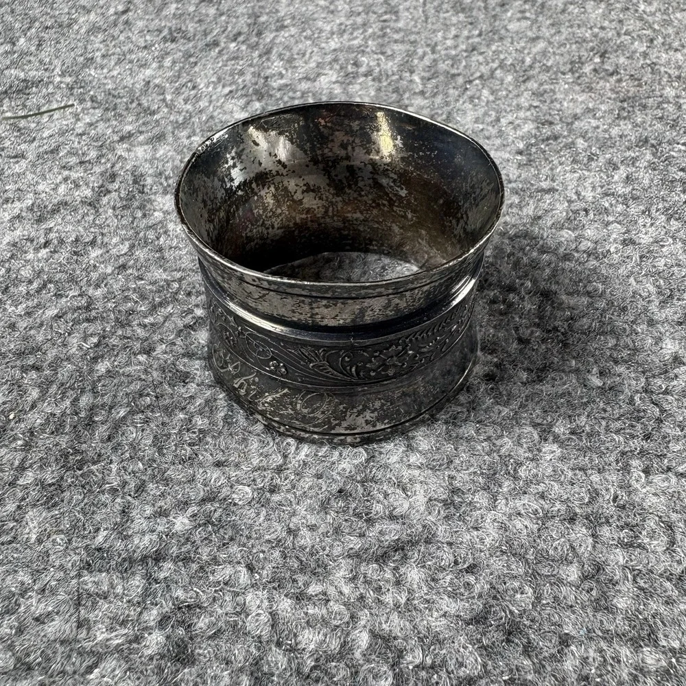 Antique Victorian Silverplate Floral Monogram Napkin Ring Estate 1880s Ornate‎